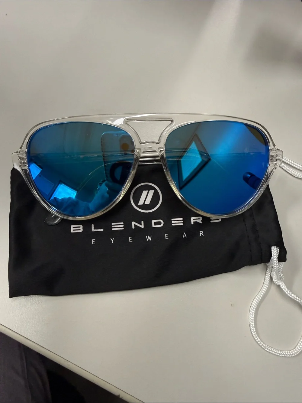 Blenders Clear Frame Blue Mirrored Aviator Sunglasses - Women’s